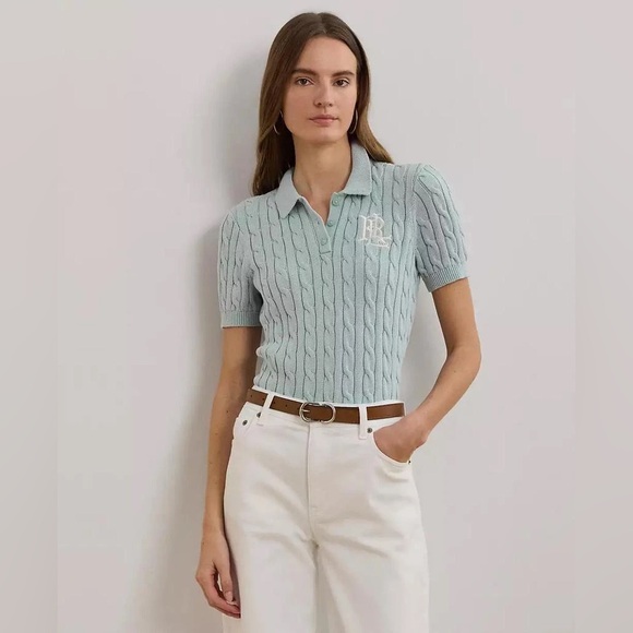 Lauren Ralph Lauren ~ Cable-Knit Cotton Polo Sweater - Picture 8 of 8